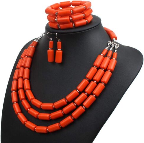 Handmade Multi-Layer Acrylic Bead Strand Bib Choker Cluster with Necklace Bracelet and Earrings Set for Women Lady Necklace Bracelet Earrings Women Jewelry Set in Saudi Arabia