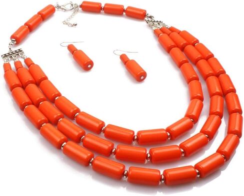 Handmade Multi-Layer Acrylic Bead Strand Bib Choker Cluster with Necklace Bracelet and Earrings Set for Women Lady Necklace Bracelet Earrings Women Jewelry Set in Saudi Arabia