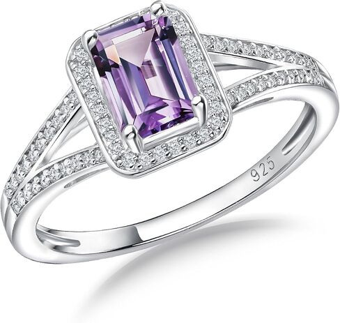 925 Sterling Silver Emerald Cut Engagement Ring Created Gemstome Cubic Zirconia Wedding Promise Ring Split Shank Halo Birthstone Rings for Women Size 6-10 in Kuwait