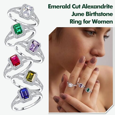 925 Sterling Silver Emerald Cut Engagement Ring Created Gemstome Cubic Zirconia Wedding Promise Ring Split Shank Halo Birthstone Rings for Women Size 6-10 in Kuwait