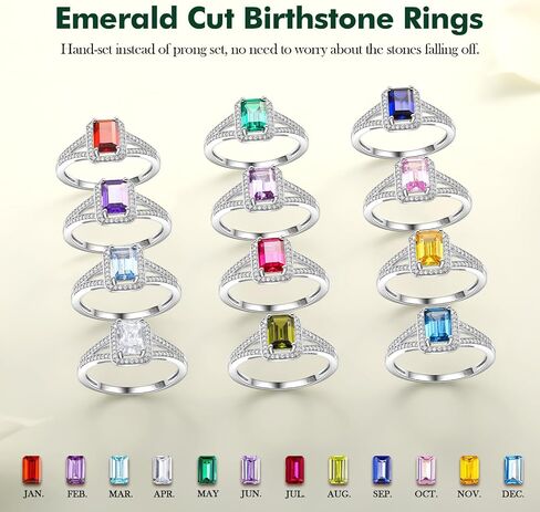 925 Sterling Silver Emerald Cut Engagement Ring Created Gemstome Cubic Zirconia Wedding Promise Ring Split Shank Halo Birthstone Rings for Women Size 6-10 in Kuwait