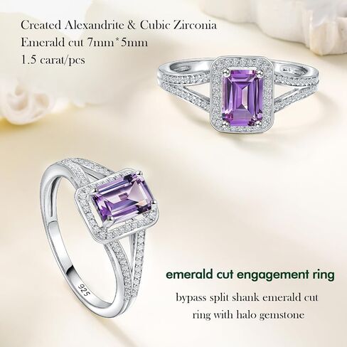925 Sterling Silver Emerald Cut Engagement Ring Created Gemstome Cubic Zirconia Wedding Promise Ring Split Shank Halo Birthstone Rings for Women Size 6-10 in Kuwait