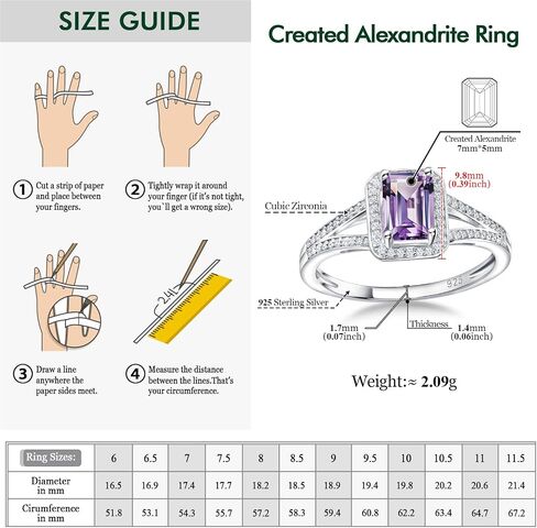 925 Sterling Silver Emerald Cut Engagement Ring Created Gemstome Cubic Zirconia Wedding Promise Ring Split Shank Halo Birthstone Rings for Women Size 6-10 in Kuwait