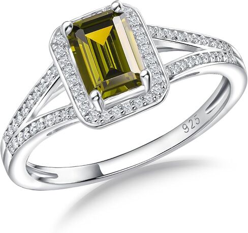 925 Sterling Silver Emerald Cut Engagement Ring Created Gemstome Cubic Zirconia Wedding Promise Ring Split Shank Halo Birthstone Rings for Women Size 6-10 in Kuwait