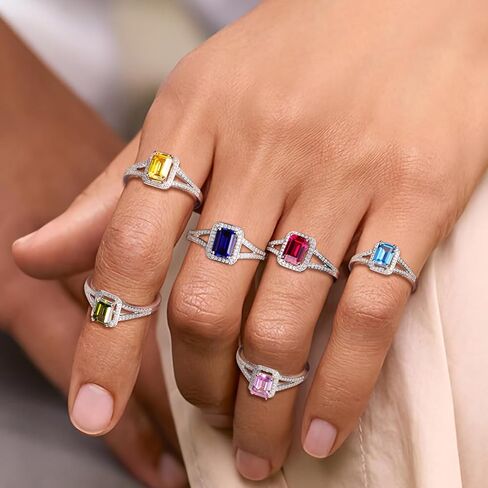 925 Sterling Silver Emerald Cut Engagement Ring Created Gemstome Cubic Zirconia Wedding Promise Ring Split Shank Halo Birthstone Rings for Women Size 6-10 in Kuwait