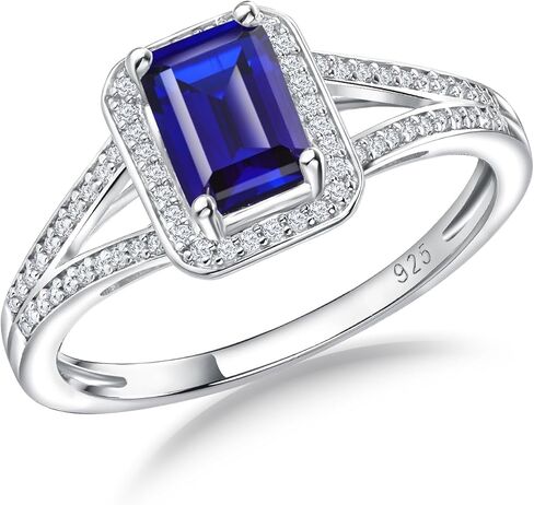 925 Sterling Silver Emerald Cut Engagement Ring Created Gemstome Cubic Zirconia Wedding Promise Ring Split Shank Halo Birthstone Rings for Women Size 6-10 in Kuwait