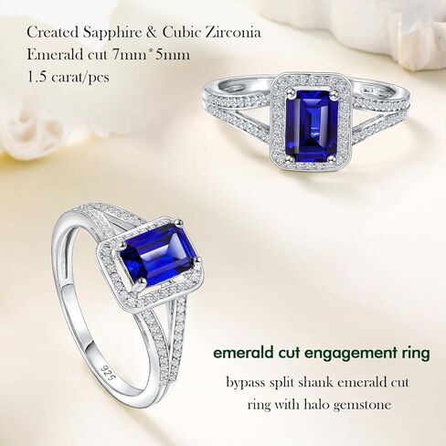 925 Sterling Silver Emerald Cut Engagement Ring Created Gemstome Cubic Zirconia Wedding Promise Ring Split Shank Halo Birthstone Rings for Women Size 6-10 in Kuwait