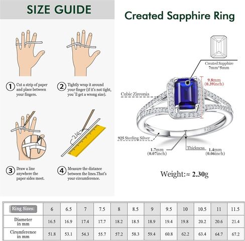925 Sterling Silver Emerald Cut Engagement Ring Created Gemstome Cubic Zirconia Wedding Promise Ring Split Shank Halo Birthstone Rings for Women Size 6-10 in Kuwait