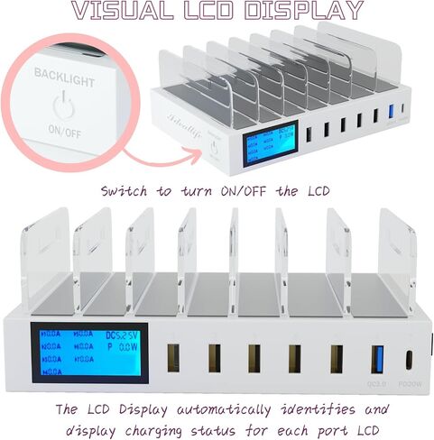 Charging Station for Multiple Devices for 7 Ports Fast USB Charger with Type C PD20W QC3.0, Fast Desktop Docking Station Compatible with iPhone ipad Samsung Smart Phones in Saudi Arabia