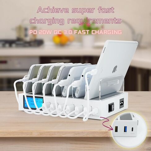 Charging Station for Multiple Devices for 7 Ports Fast USB Charger with Type C PD20W QC3.0, Fast Desktop Docking Station Compatible with iPhone ipad Samsung Smart Phones in Saudi Arabia