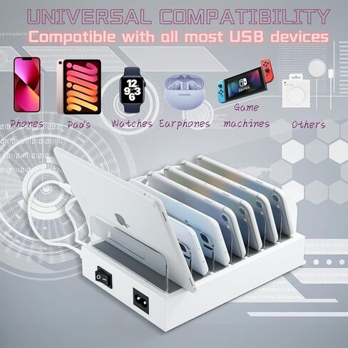Charging Station for Multiple Devices for 7 Ports Fast USB Charger with Type C PD20W QC3.0, Fast Desktop Docking Station Compatible with iPhone ipad Samsung Smart Phones in Saudi Arabia