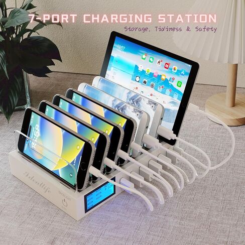 Charging Station for Multiple Devices for 7 Ports Fast USB Charger with Type C PD20W QC3.0, Fast Desktop Docking Station Compatible with iPhone ipad Samsung Smart Phones in Saudi Arabia