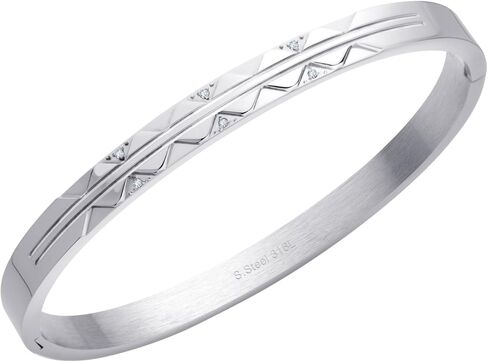 555Jewelry Cubic Zirconia Bangle Bracelets for Women, Stainless Steel Men Bracelet, Zigzag Patterned Best Friend Bracelet in Saudi Arabia
