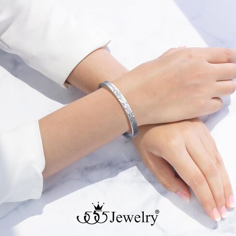 555Jewelry Cubic Zirconia Bangle Bracelets for Women, Stainless Steel Men Bracelet, Zigzag Patterned Best Friend Bracelet in Saudi Arabia