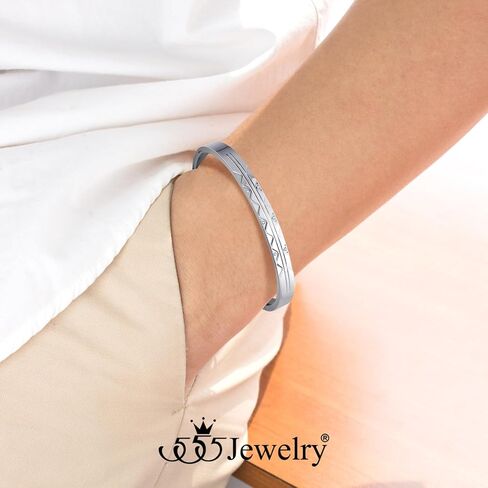 555Jewelry Cubic Zirconia Bangle Bracelets for Women, Stainless Steel Men Bracelet, Zigzag Patterned Best Friend Bracelet in Saudi Arabia