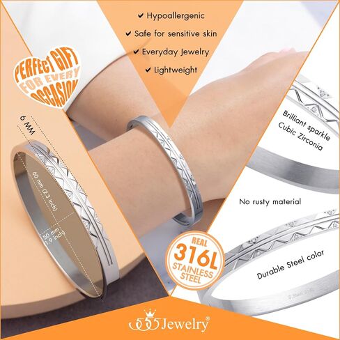 555Jewelry Cubic Zirconia Bangle Bracelets for Women, Stainless Steel Men Bracelet, Zigzag Patterned Best Friend Bracelet in Saudi Arabia