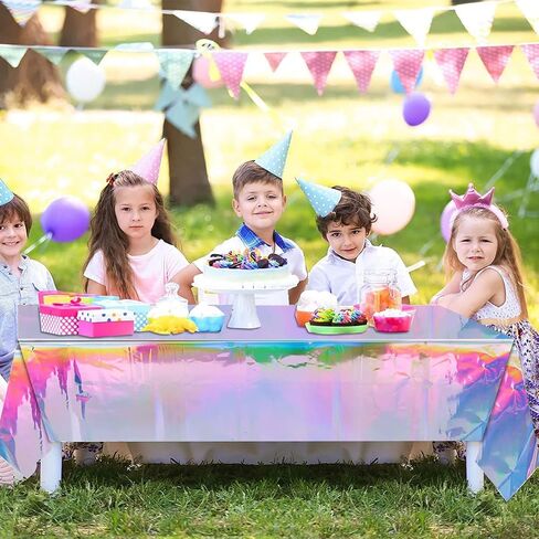 2 Pack Iridescent Tablecloth Laser Disposable Table Covers Iridescent Plastic Tablecloths Iridescent Party Decorations for Birthday Party Wedding Baby Shower Mermaid Theme Party Decorations (54"x108") in Saudi Arabia