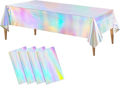 2 Pack Iridescent Tablecloth Laser Disposable Table Covers Iridescent Plastic Tablecloths Iridescent Party Decorations for Birthday Party Wedding Baby Shower Mermaid Theme Party Decorations (54"x108") in Saudi Arabia