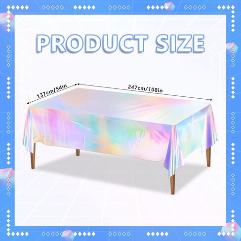 2 Pack Iridescent Tablecloth Laser Disposable Table Covers Iridescent Plastic Tablecloths Iridescent Party Decorations for Birthday Party Wedding Baby Shower Mermaid Theme Party Decorations (54"x108") in Saudi Arabia