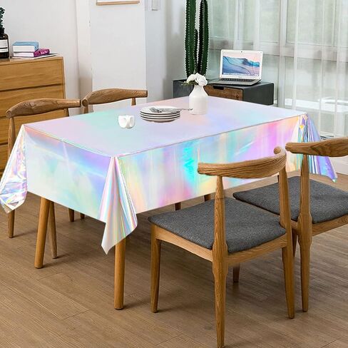 2 Pack Iridescent Tablecloth Laser Disposable Table Covers Iridescent Plastic Tablecloths Iridescent Party Decorations for Birthday Party Wedding Baby Shower Mermaid Theme Party Decorations (54"x108") in Saudi Arabia
