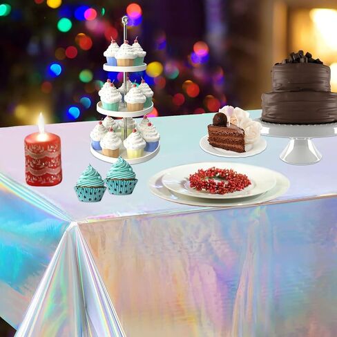 2 Pack Iridescent Tablecloth Laser Disposable Table Covers Iridescent Plastic Tablecloths Iridescent Party Decorations for Birthday Party Wedding Baby Shower Mermaid Theme Party Decorations (54"x108") in Saudi Arabia