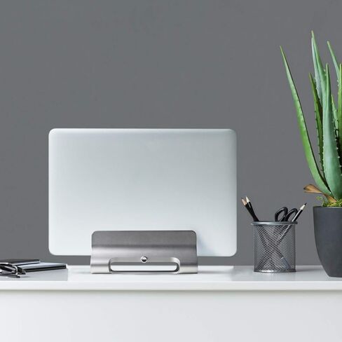 حامل كمبيوتر محمول عمودي من ONKRON للمكتب متوافق مع أجهزة الكمبيوتر المحمول MacBook Pro Air وHP وDell مقاس 10-15.8 بوصة - حامل عمودي MacBook قابل للتعديل - حامل تبريد للكمبيوتر المحمول من الألومنيوم (DN02) فضي in Kuwait