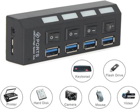 4 Port and 7 Port USB 3.0 Hub for You Choose Adapter Included High Speed 1.97feet USB Data Cable Each USB Port LED Design 5V Power Portable Data Hub Lightweight Strip Design (White 4 Port) in Saudi Arabia