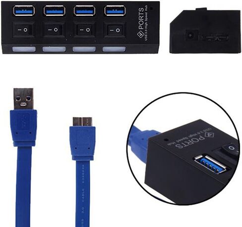 4 Port and 7 Port USB 3.0 Hub for You Choose Adapter Included High Speed 1.97feet USB Data Cable Each USB Port LED Design 5V Power Portable Data Hub Lightweight Strip Design (White 4 Port) in Saudi Arabia