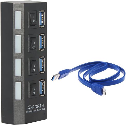 4 Port and 7 Port USB 3.0 Hub for You Choose Adapter Included High Speed 1.97feet USB Data Cable Each USB Port LED Design 5V Power Portable Data Hub Lightweight Strip Design (White 4 Port) in Saudi Arabia