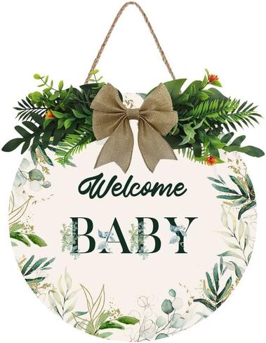 Welcome Baby Sign Front Door Round Rustic Wood Sign Hanging Farmhouse Porch Outdoor Home Christmas Baby Shower Farmhouse Porch Wall Doors Doors Front Door Sign Decoration 12x12 Inch in Kuwait