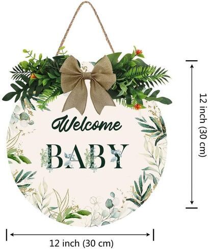 Welcome Baby Sign Front Door Round Rustic Wood Sign Hanging Farmhouse Porch Outdoor Home Christmas Baby Shower Farmhouse Porch Wall Doors Doors Front Door Sign Decoration 12x12 Inch in Kuwait