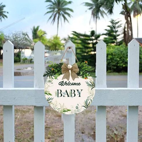 Welcome Baby Sign Front Door Round Rustic Wood Sign Hanging Farmhouse Porch Outdoor Home Christmas Baby Shower Farmhouse Porch Wall Doors Doors Front Door Sign Decoration 12x12 Inch in Kuwait