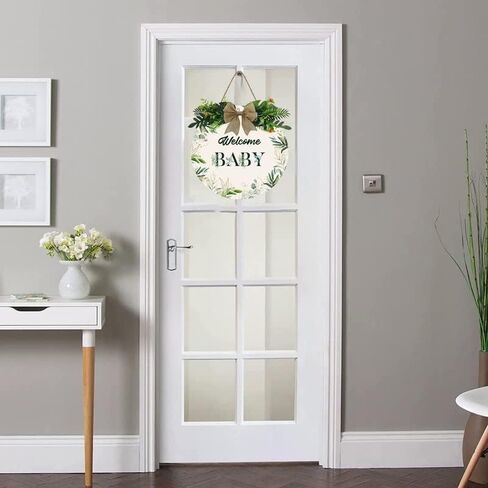 Welcome Baby Sign Front Door Round Rustic Wood Sign Hanging Farmhouse Porch Outdoor Home Christmas Baby Shower Farmhouse Porch Wall Doors Doors Front Door Sign Decoration 12x12 Inch in Kuwait