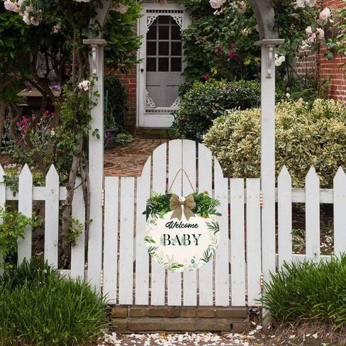 Welcome Baby Sign Front Door Round Rustic Wood Sign Hanging Farmhouse Porch Outdoor Home Christmas Baby Shower Farmhouse Porch Wall Doors Doors Front Door Sign Decoration 12x12 Inch in Kuwait