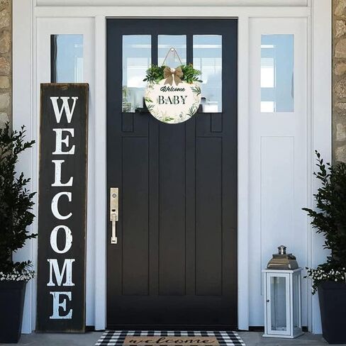Welcome Baby Sign Front Door Round Rustic Wood Sign Hanging Farmhouse Porch Outdoor Home Christmas Baby Shower Farmhouse Porch Wall Doors Doors Front Door Sign Decoration 12x12 Inch in Kuwait