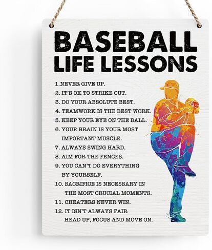 BELLOWDEER Baseball Life Lessons Wood Sign Inspirational Baseball Wall Decor Art, Motivational Baseball Quotes Wall Art Decor Signs for Home Office Bedroom Decoration, Senior Team Gifts, 8x10 Inches in Saudi Arabia