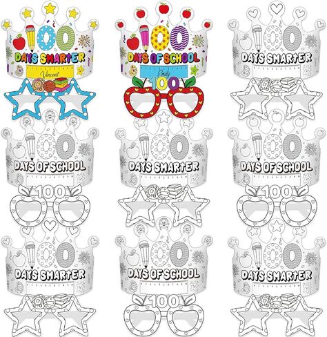 40pcs 100th Day of School Crowns Glasses, 100th Day of School Decorations DIY Paper Glasses Crowns 100th Day of School Party Supplies 100 Day of School Activities Coloring Paper Hats for Kids in Kuwait
