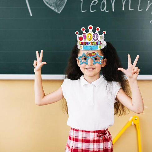 40pcs 100th Day of School Crowns Glasses, 100th Day of School Decorations DIY Paper Glasses Crowns 100th Day of School Party Supplies 100 Day of School Activities Coloring Paper Hats for Kids in Kuwait