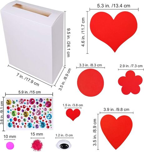 Winlyn 12 Sets Bulk Valentine's Day Boxes DIY Valentine Owl Mailboxes Cards Holder Boxes Craft Kits White Mailbox with Assorted Heart Cutouts Foam Stickers Pom-poms for Kids Classroom Exchange in Saudi Arabia