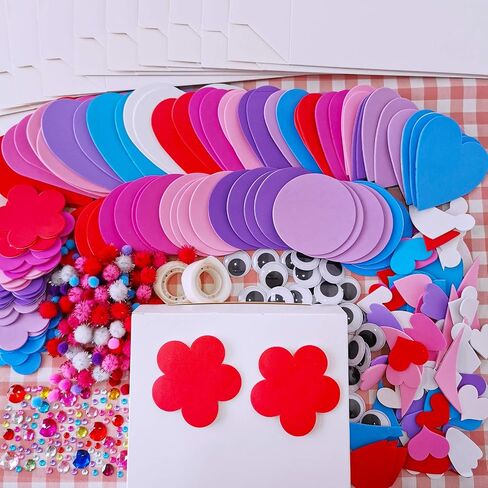Winlyn 12 Sets Bulk Valentine's Day Boxes DIY Valentine Owl Mailboxes Cards Holder Boxes Craft Kits White Mailbox with Assorted Heart Cutouts Foam Stickers Pom-poms for Kids Classroom Exchange in Saudi Arabia