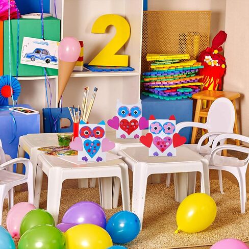 Winlyn 12 Sets Bulk Valentine's Day Boxes DIY Valentine Owl Mailboxes Cards Holder Boxes Craft Kits White Mailbox with Assorted Heart Cutouts Foam Stickers Pom-poms for Kids Classroom Exchange in Saudi Arabia