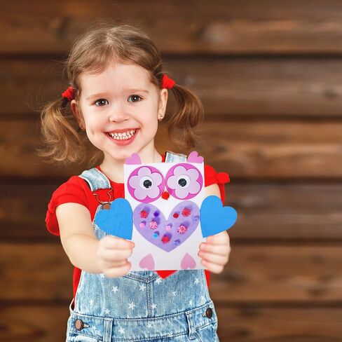 Winlyn 12 Sets Bulk Valentine's Day Boxes DIY Valentine Owl Mailboxes Cards Holder Boxes Craft Kits White Mailbox with Assorted Heart Cutouts Foam Stickers Pom-poms for Kids Classroom Exchange in Saudi Arabia