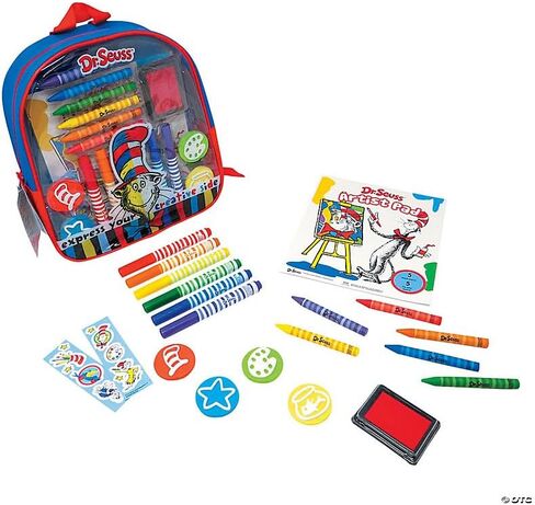 مجموعة دكتور سوس الفنية للأطفال الصغار من عمر 2 إلى 4 سنوات - مجموعة الفنون والحرف الفاخرة للأطفال الصغار مع حقيبة سفر وأختام وملصقات ووسادة فنان والمزيد in Kuwait