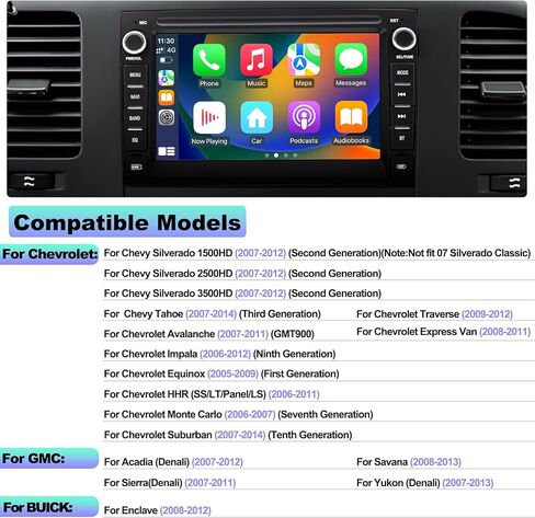ستيريو راديو السيارة Android 12 لسيارة GMC Sierra Yukon، شيفروليه بويك تشيفي سيلفرادو، Carplay اللاسلكي وAndroid Auto 2G+64G بلوتوث/التحكم الصوتي/GPS/WiFi/SWC/FM، وحدة رأس شاشة تعمل باللمس IPS مقاس 7 بوصة in Kuwait