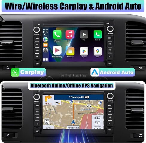 ستيريو راديو السيارة Android 12 لسيارة GMC Sierra Yukon، شيفروليه بويك تشيفي سيلفرادو، Carplay اللاسلكي وAndroid Auto 2G+64G بلوتوث/التحكم الصوتي/GPS/WiFi/SWC/FM، وحدة رأس شاشة تعمل باللمس IPS مقاس 7 بوصة in Kuwait