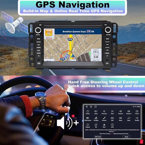 ستيريو راديو السيارة Android 12 لسيارة GMC Sierra Yukon، شيفروليه بويك تشيفي سيلفرادو، Carplay اللاسلكي وAndroid Auto 2G+64G بلوتوث/التحكم الصوتي/GPS/WiFi/SWC/FM، وحدة رأس شاشة تعمل باللمس IPS مقاس 7 بوصة in Kuwait