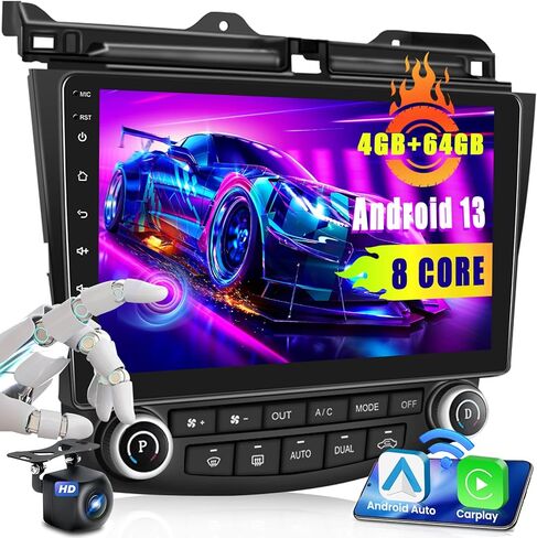 4G+64G Android 13 Car Stereo for 2003-2007 Honda Accord 7th Radio with Wireless Apple Carplay Android Auto, 10.1 Inch IPS Touch Screen, Bluetooth GPS WiFi 36EQ DSP FM RDS SWC+Mic, AHD Backup Camera in Saudi Arabia