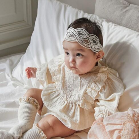 Baby Girls Lacy Bow Headband Soft Breathable Lace Hairband for Toddlers Infant Baptism Christening Beanie Cap Wide Turban Wedding Party Shower Gifts (Style 1) in Saudi Arabia