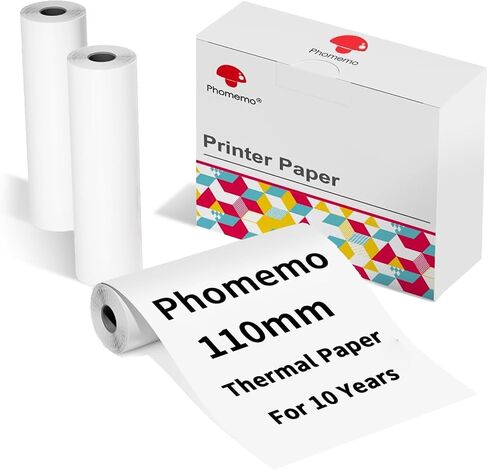 ورق طابعة حرارية Phomemo 110 مم، 3 لفات، متوافق مع طابعة الملصقات المحمولة M832 M834 M835 M04S M04AS، لفافات ورق حراري بيضاء للصور/ملاحظات الدراسة/قائمة المهام، 4.33 بوصة × 255.9 بوصة in Saudi Arabia