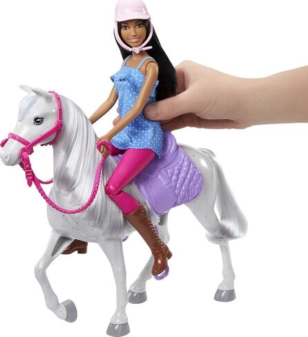 Barbie Doll and Horse, Bendable Brunette Doll with Riding Outfit and Boots, White Horse with Saddle, Bridle and Reins in Saudi Arabia